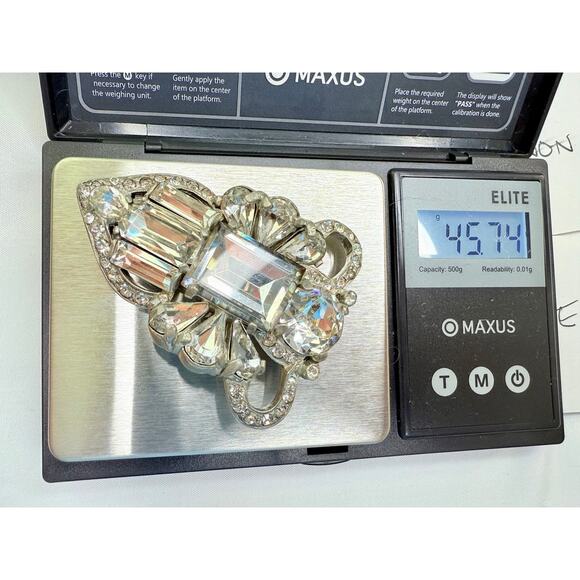 1940s Eisenberg Original Pot Metal Rhinestone Large Art Deco Dress Fur Clip - Picture 10 of 10